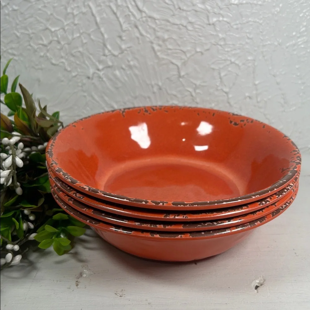 Gianna’s Home Bowls Melamine Rustic Orange Set Farmhouse Distressed Orange Bowls